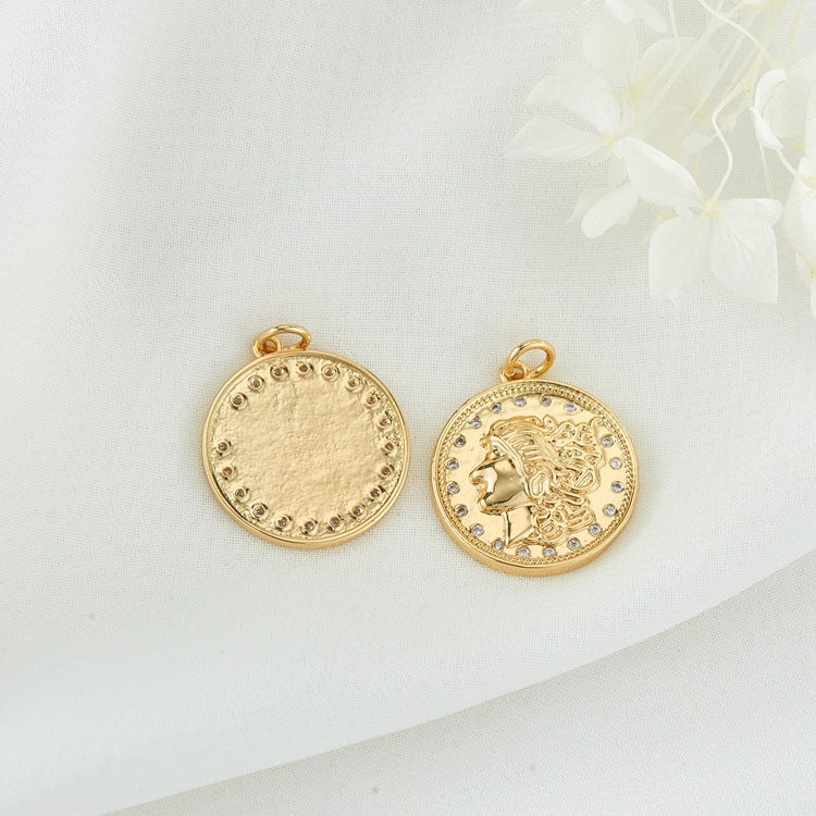 2 pendentifs à breloques ronds pour filles ornés de strass 14K GF