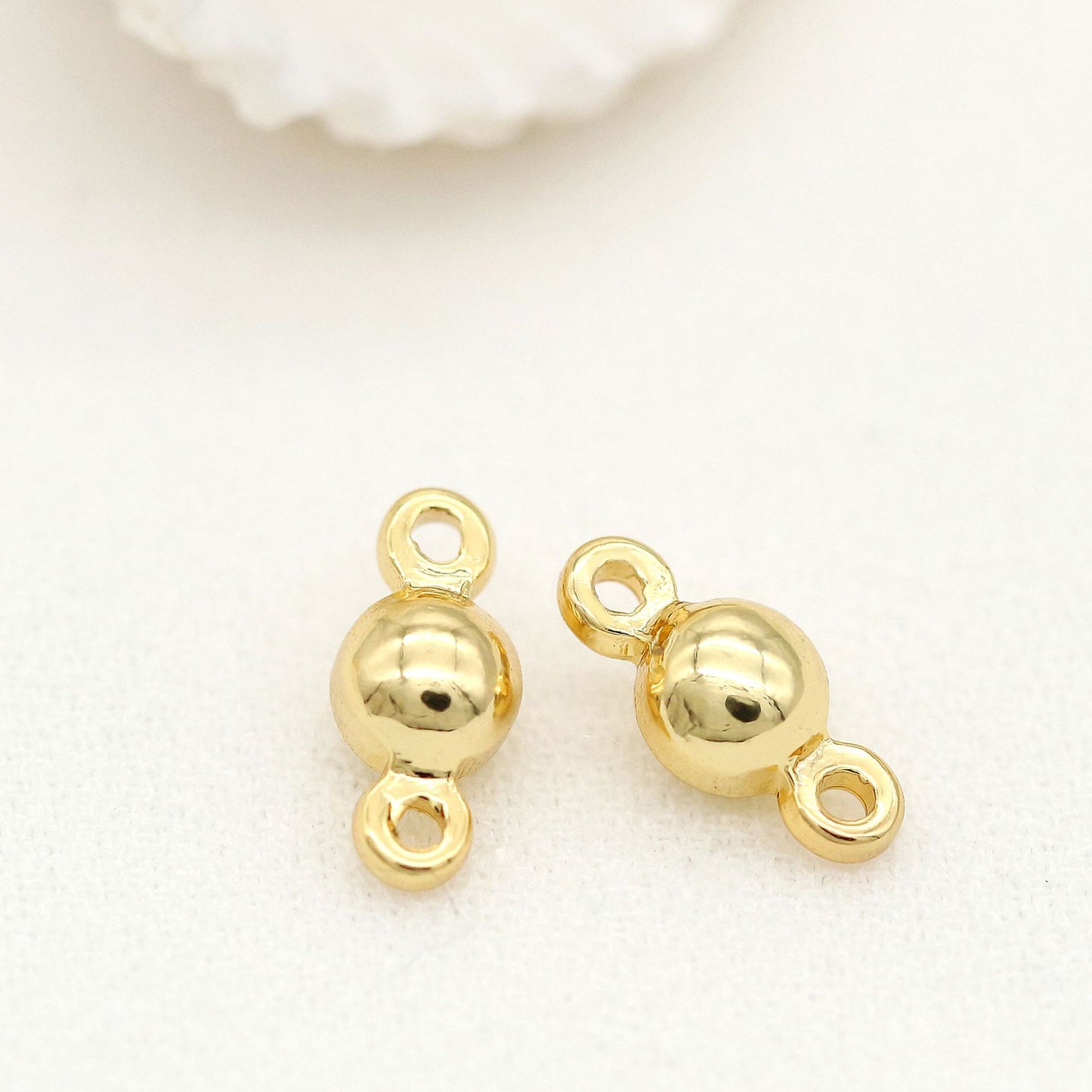 10 doppelt geschlungene kleine runde Kugel-Glieder-Charm-Verbindungsstücke aus 14-karätigem GF