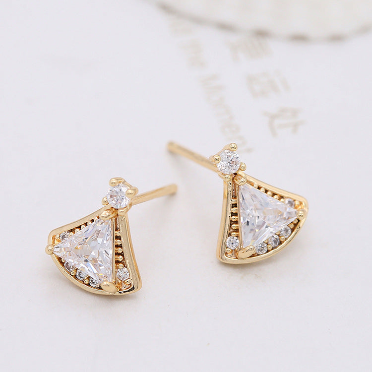 10 Fächer-Ohrstecker mit Öse, 14 K GF-Strassverzierung