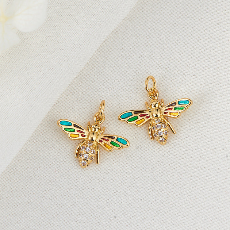 2 Butterfly Bee Coconut Tree Smile Face Charm Pendant Enamel Epoxy 14K GF Rhinestone Embellished