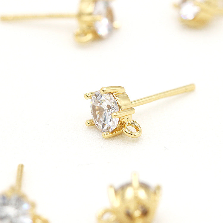 4 boucles d'oreilles à tige en pierre ronde avec boucle d'oreille ornée de strass 14K GF