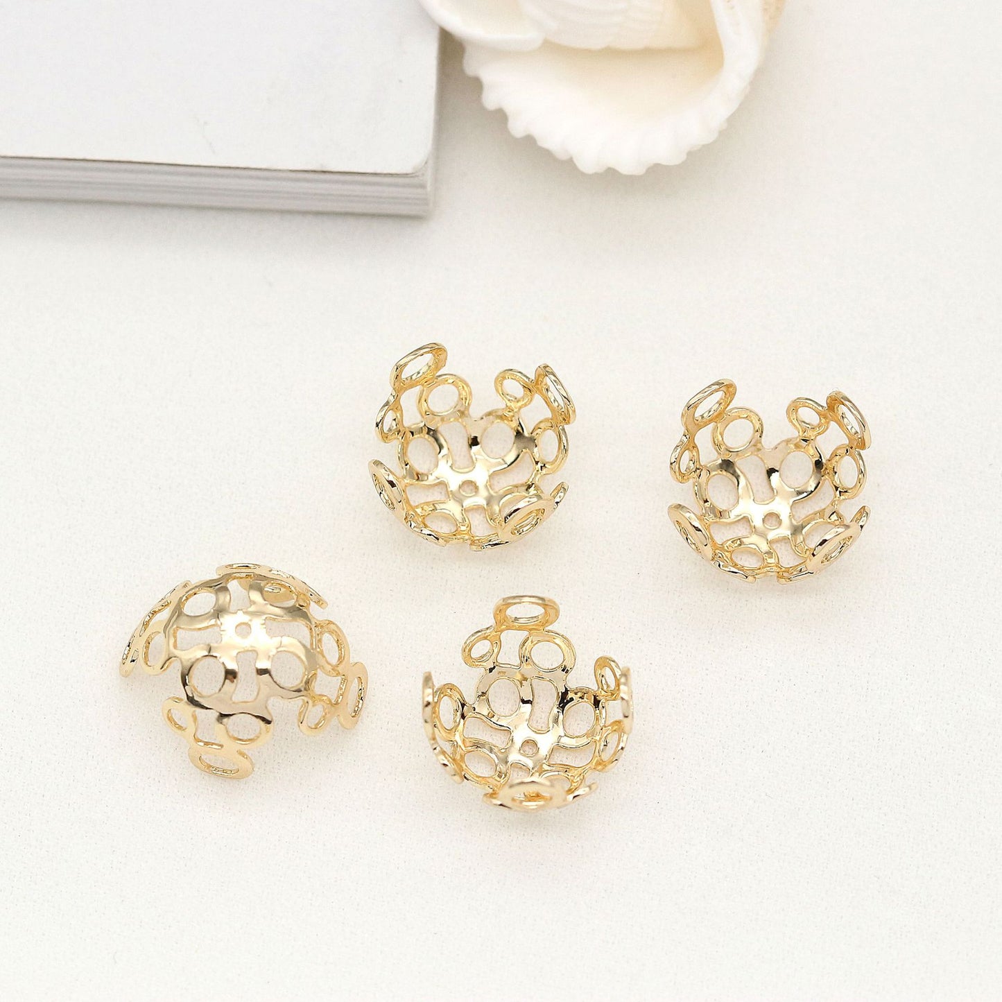 10 bonnets de perles florales creuses, tasse 14K GF, breloques, entretoise de perles