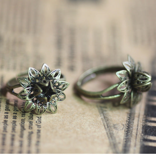 Bague circulaire ouvrante à breloque florale en filigrane, 200, 18KGP, 6mm, ronde, non poreuse, Base vierge, sertissage de pierres précieuses