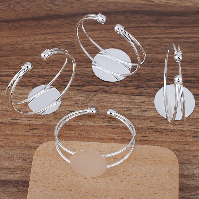 5 Flat Pad Open Circle Bangle Silver Plated 25mm 30mm Round Cabochon Blank Base Gemstone Setting