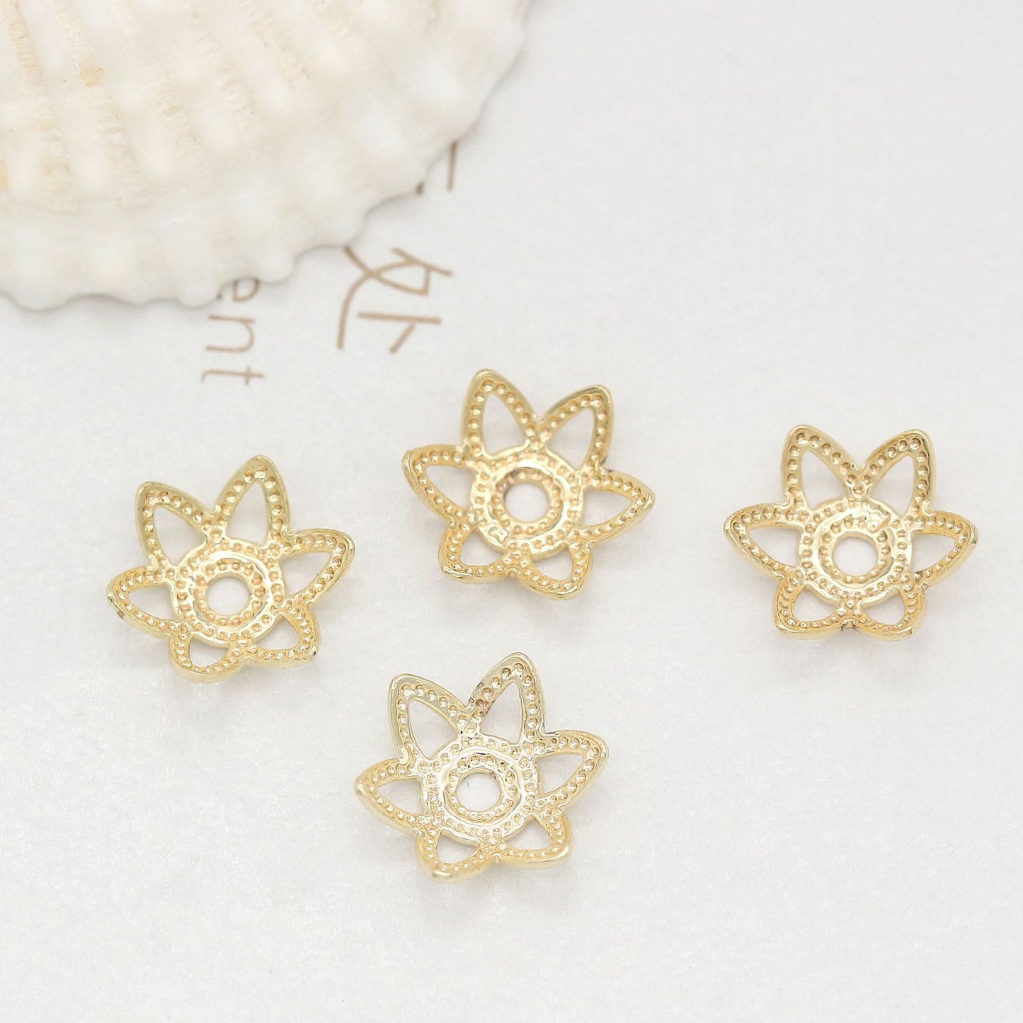 10 capuchons de perles florales, tasse 14K GF, entretoise de perles de charme
