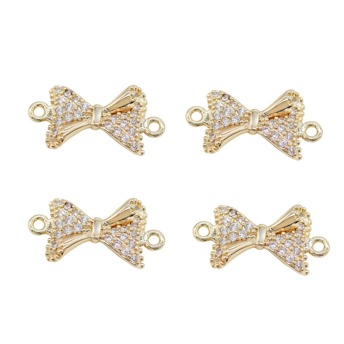 5 connecteurs de charme de nœud papillon à double boucle ornés de strass 14K GF