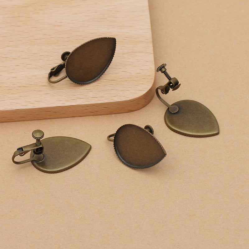 100 Ohrringe mit gezackter Kante, Lünette, Cup-Ohrring, ohne Piercing, Antik-Bronze, 18 x 25 mm, Wassertropfen-Cabochon, leere Basis, Edelstein-Fassung