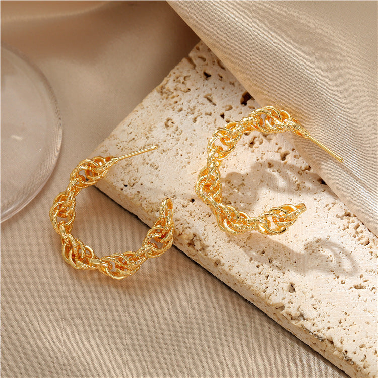 4 boucles d'oreilles à tige en grille semi-circulaire ornées de strass 14K GF Earing