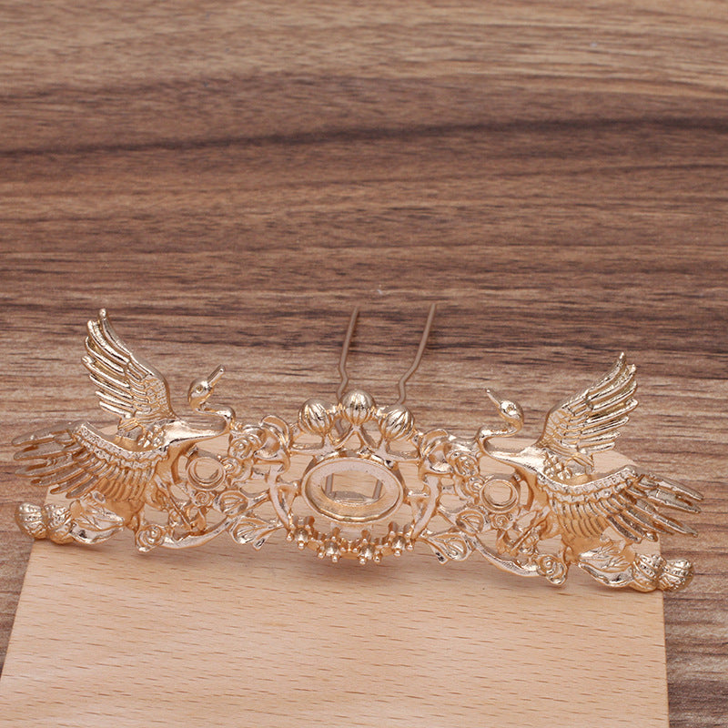 5 Phoenix Floral Charm Hair Fork Hairpin 18KGP 5mm 10x15mm Round Oval Cabochon Blank Base Gemstone Piece Setting