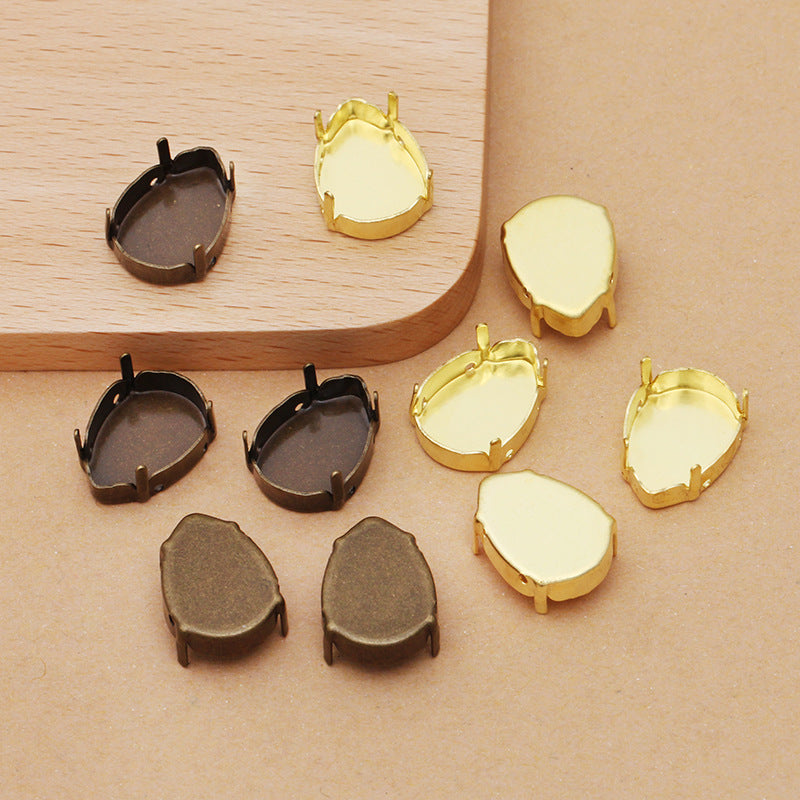 100 Four Claw Charm Flat Back Settings 18KGP 13x18mm Waterdrop Cabochon Rhinestone Zircon Gemstone Blank Base