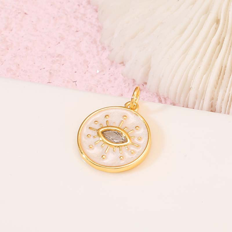 2 Evil Eye Charm Pendentif Émail Epoxy 14K GF Strass Embelli