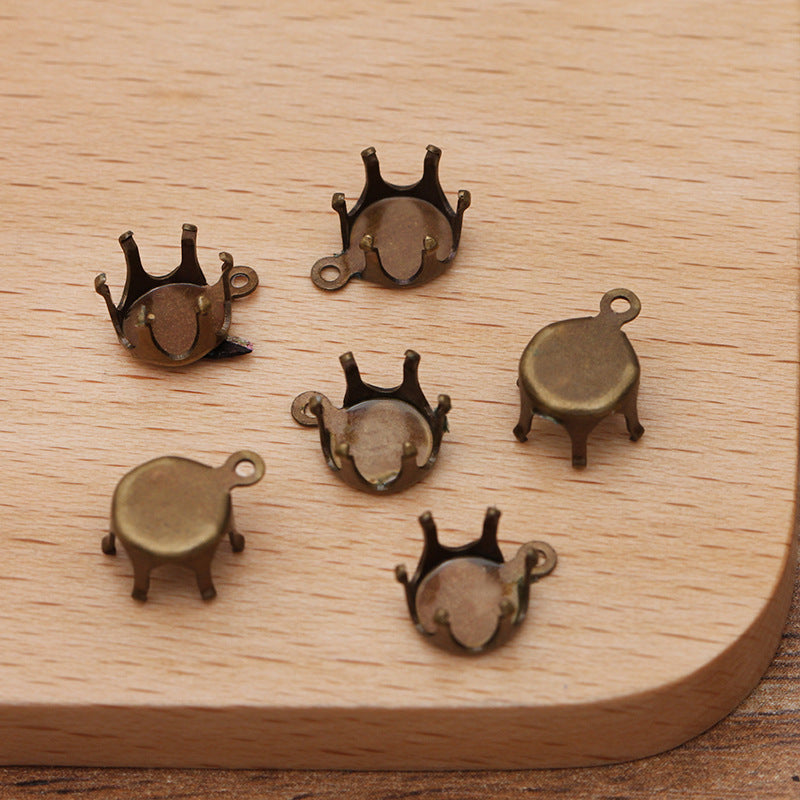 200 Six Claw Charm Pendant 18KGP 6mm Round Rhinestone Zircon Blank Base Gemstone Setting