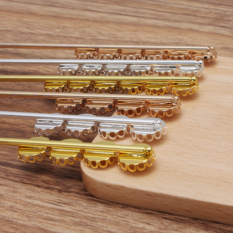 5 Multiple Scallop Edge Bezel Cup Chinese Stick Hairpin 18KGP 10mm 12mm Round Cabochon Blank Base Gemstone Piece Setting