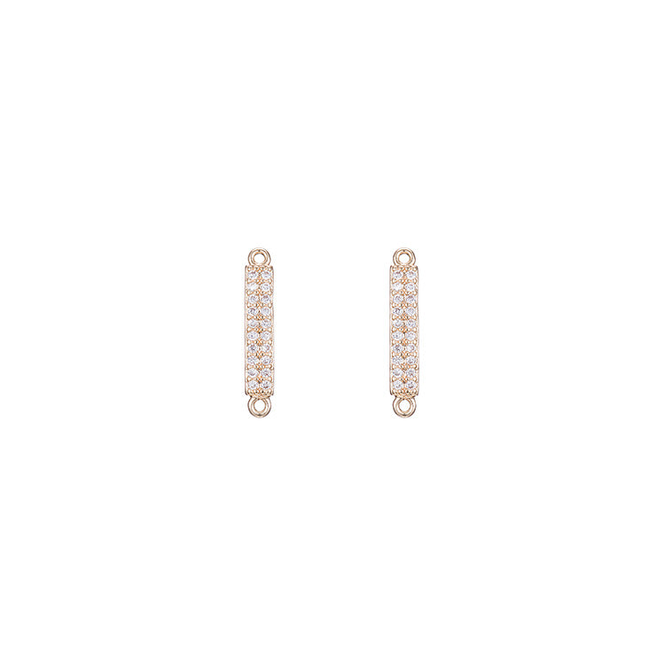2 connecteurs de charme de bâton rectangulaire à double boucle ornés de strass 14K GF