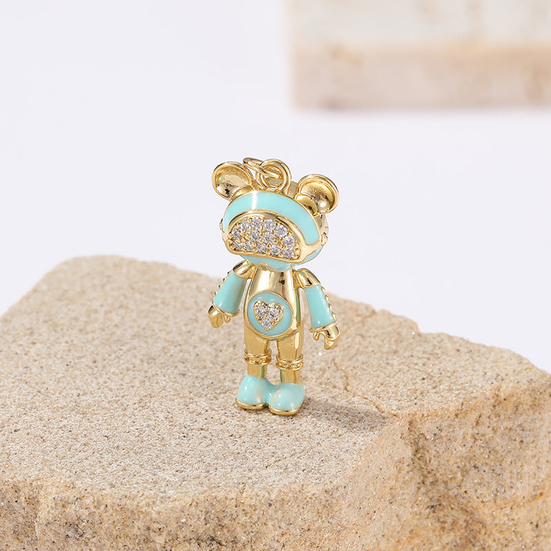 2 Maus Roboter Charm Anhänger Emaille Epoxy Strass 14K GF