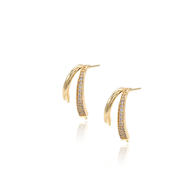 4 Halbkreis-Ohrstecker mit Strasssteinen, 14K GF-Ohrring, halbgebohrte Perlen, Rohling