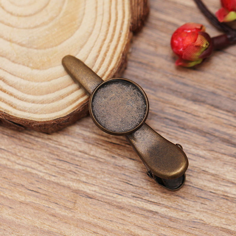 Pince à cheveux en forme de bec crocodile, 20 bords unis, épingle à cheveux, 18KGP, cabochon rond de 16mm, Base vierge, réglage de la pièce en pierre précieuse