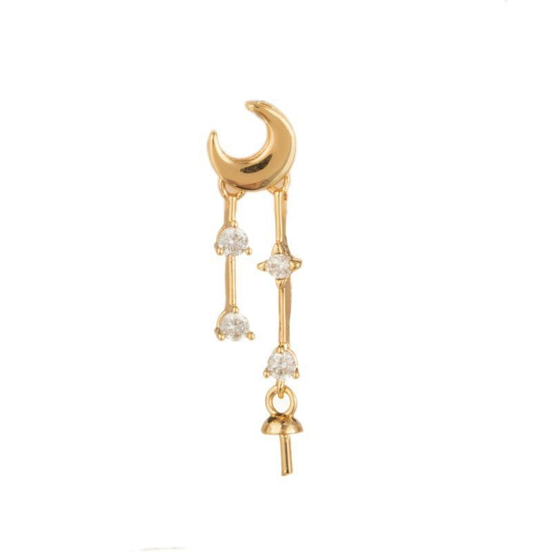 20 Mond-Quasten-Ohrstecker, Strass verziert, 14-karätige GF-Ohrringe, halbgebohrte Perlen, Rohling