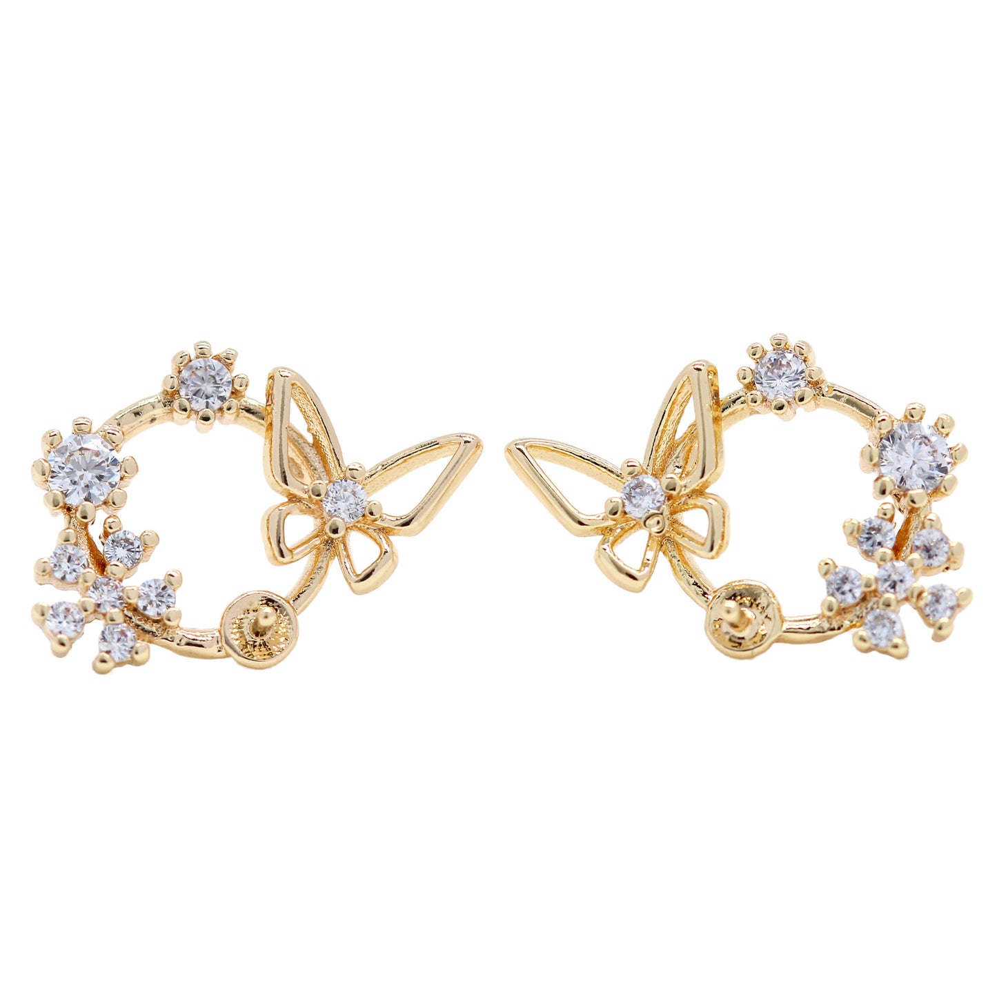 10 Schmetterling Floral Kreis Ohrstecker Strass verziert 14K GF Ohrstecker halb gebohrt Perle Perle Rohling