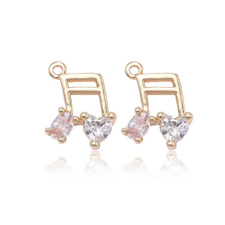 10 Music Sign Charm Pendant Double Looped Link Stud Earrings Rhinestone Embellished 14K GF