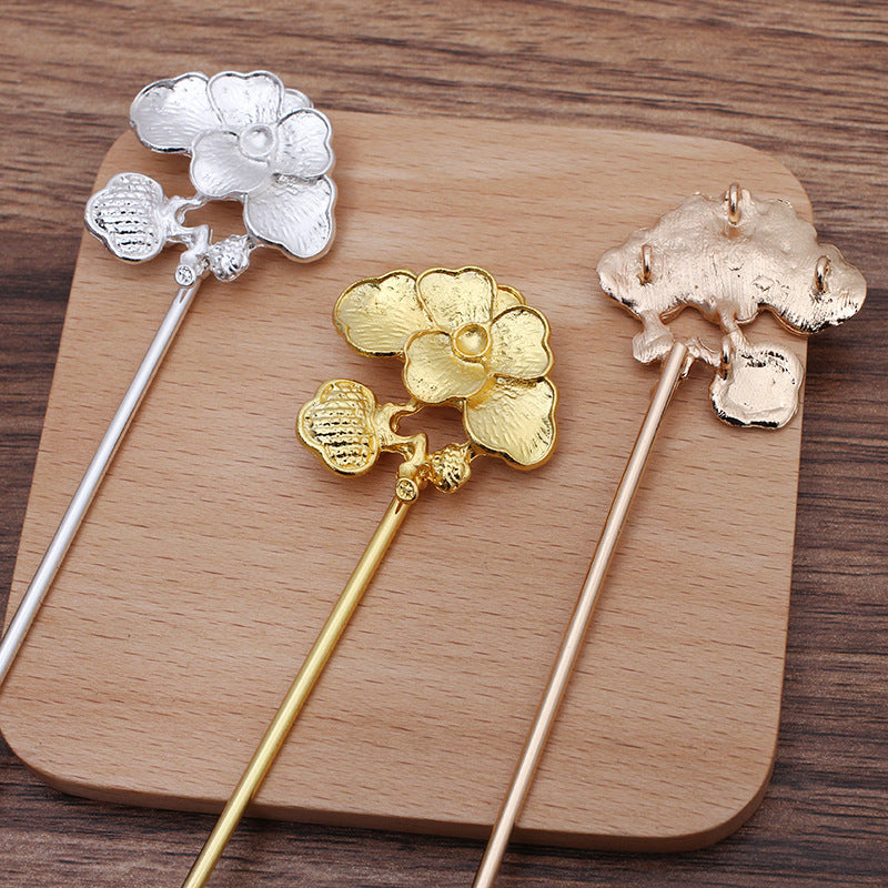 10 Charme floral époxy émail avec boucles Coupe de perles Épingle à cheveux en bâton chinois 18KGP 5mm Rond Non Poreux Base Vierge Pierre Précieuse Perle Réglage
