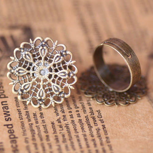 Bague circulaire ouvrable en filigrane Floral, 100, 18KGP, 25mm, cabochon, Base vierge, réglage des pierres précieuses