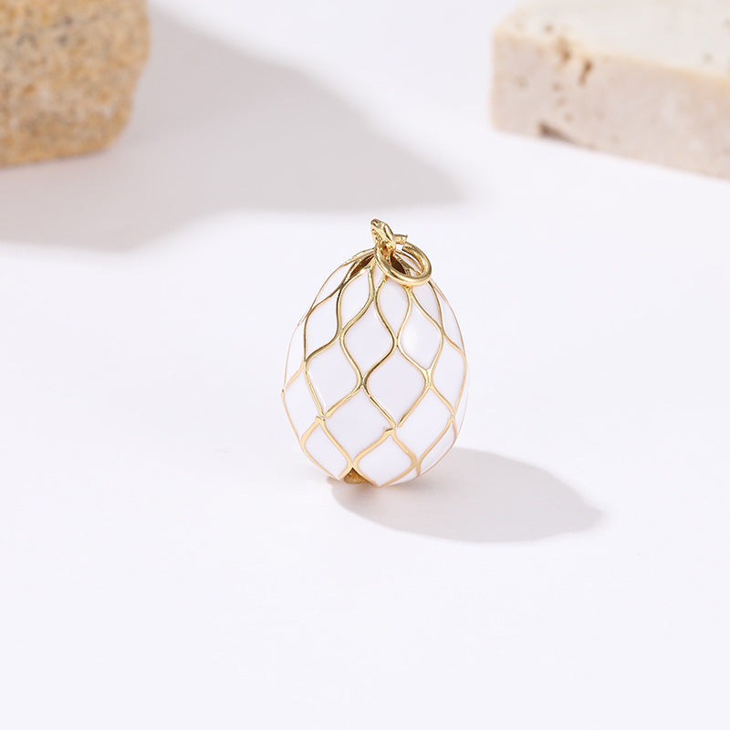 2 Wellengitter Osterei Charm Anhänger Emaille Epoxid Strass 14K GF