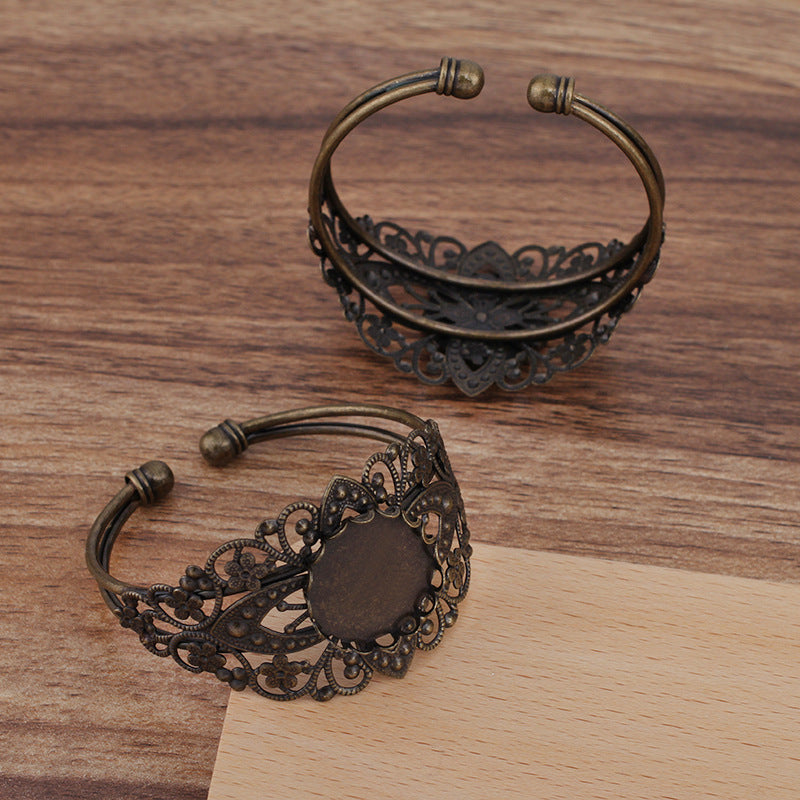 50 Scallop Edge Bezel Cup Filigree Two Row Open Circle Bangle Antique Bronze 20mm Round Cabochon Blank Base Gemstone Piece Setting