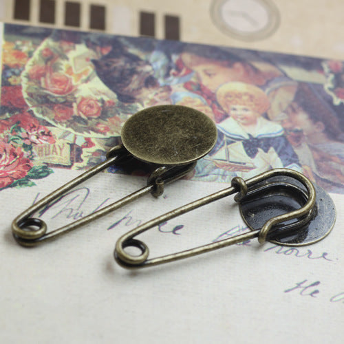 200 Flat Pad Safe Brooch Antique Bronze 15mm 18mm Round Cabochon Blank Base Gemstone Setting