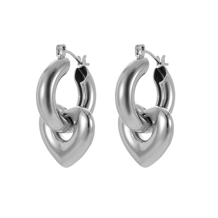 Boucles d'oreilles créoles à 4 breloques en forme de cœur, 14 carats, GF