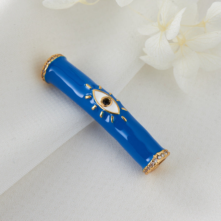 2 Ben Eye Pipe Charm Bead Enamel Epoxy Rhinestone Embellished 14K GF Beadwork Spacer