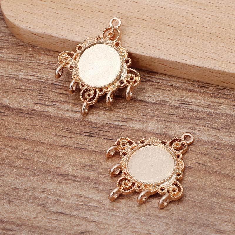 50 filigrane multi-boucles bord dentelé lunette tasse charme floral 18KGP 12mm cabochon rond base vierge pierre précieuse pièce réglage