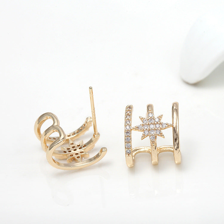4 boucles d'oreilles florales en forme de queue de baleine et d'étoile, ornées de strass 14K GF, boucles d'oreilles à moitié percées, perles vierges