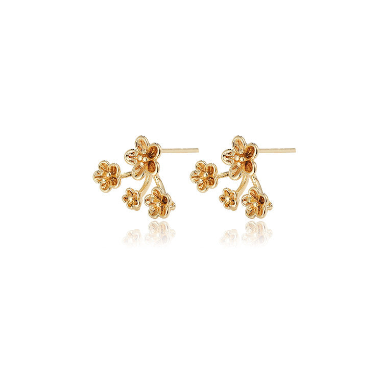 4 Butterfly Floral Stud Earrings Rhinestone Embellished 14K GF Earing Half Drilled Pearl Bead Blank