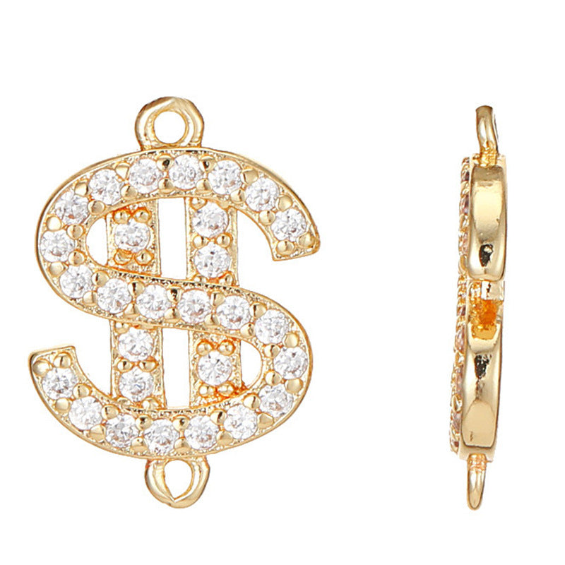 2 connecteurs de charme de signe d'argent à double boucle ornés de strass 14K GF