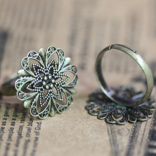 20 filigrane Floral Pad ouvrable cercle anneau 18KGP 20mm cabochon Base vierge réglage des pierres précieuses