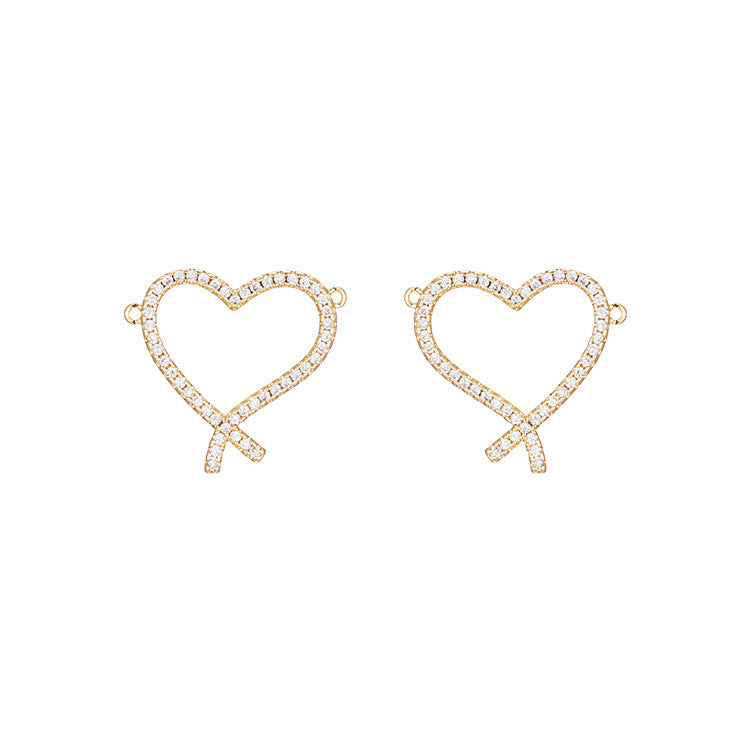 2 connecteurs de charme en forme de cercle de cœur à double boucle ornés de strass 14K GF