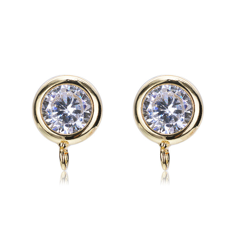 20 Round Stone Stud Earrings with Loop Rhinestone Embellished 14K GF Ear wire Earing 15x4mm 15x6mm 15x7mm