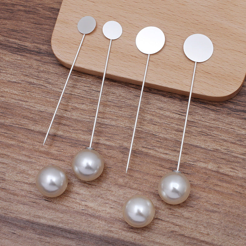 50 Flat Pad Plain Long Stick Safe Brooch Pin 18KGP 10mm 15mm Round Cabochon Blank Base Gemstone Piece Setting