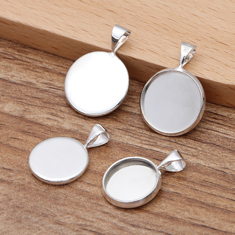 100 Plain Edge Bezel Cup Charm Pendant Silver Plated 12mm 14mm Round Cabochon Blank Base Gemstone Setting