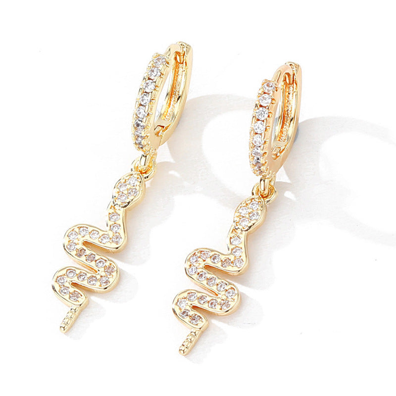 4 boucles d'oreilles créoles à breloque serpent ornées de strass 14K GF
