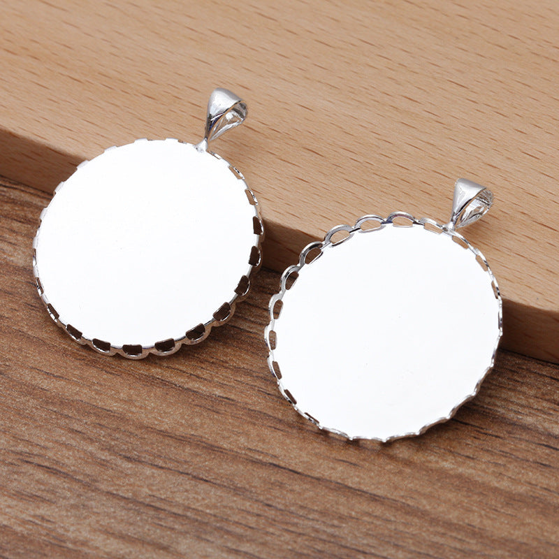 200 Scallop Edge Bezel Cup Charm Pendant Silver Plated 20mm 25mm Round Cabochon Blank Base Gemstone Setting