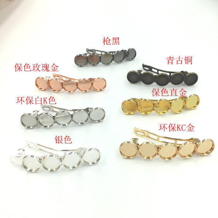 10 fünf schlichte Rand-Bezel-Cup-Haar-Clip-Haarnadeln, 18 kg, 12 mm, runde Cabochon-Rohling-Basis, Edelstein-Stück-Fassung