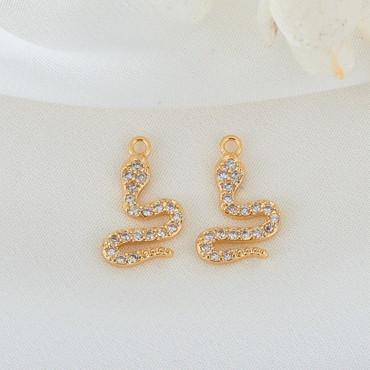 Snake Charm Pendant Rhinestone Embellished 14K GF