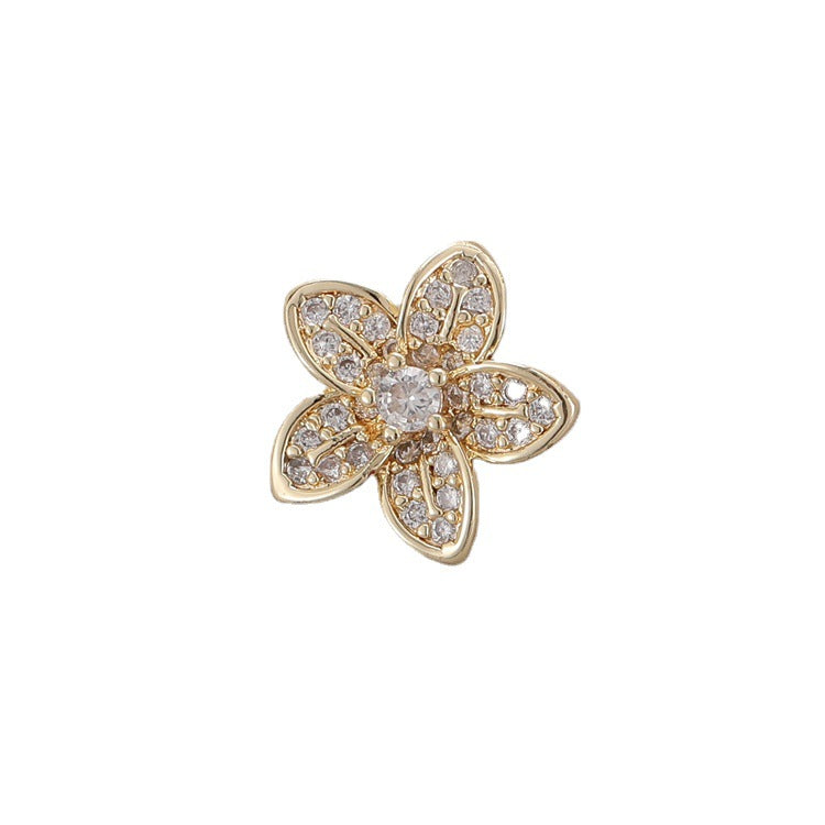 2 Blumen-Knopf-Charm-Anhänger mit Strassverzierung aus 14-karätigem GF