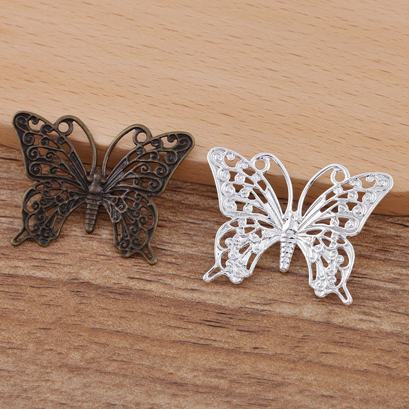 200 Flat Filligree Butterfly Charm Hairstring Buckle Silver Plated Flat Back Cabochon Blank Base Gemstone Piece Setting