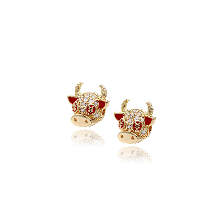 2 trous traversants Bull Bead Émail Epoxy Strass Embelli 14K GF Charm Beadwork Spacer