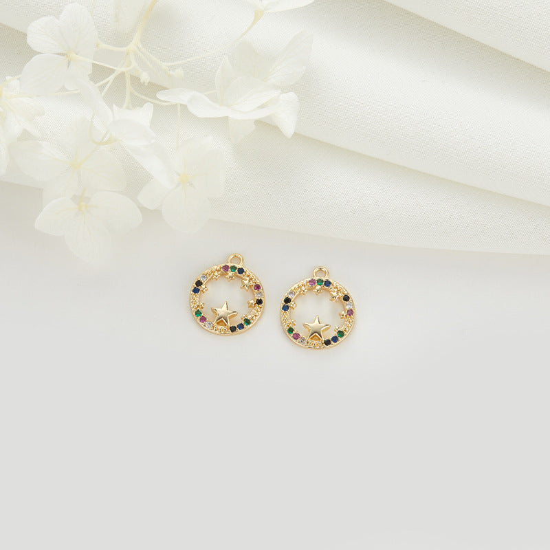 2 poissons papillon aile hibou étoile cercle pendentif à breloque strass embelli 14K GF