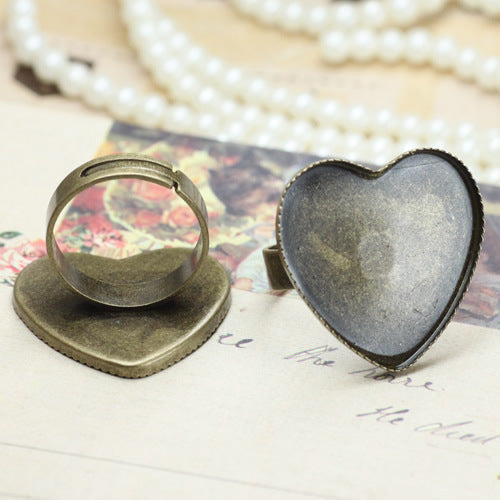 Bague circulaire ouvrable à bord dentelé, 100, 18KGP, 25x25mm, cabochon en forme de cœur, Base vierge, sertissage de pierres précieuses