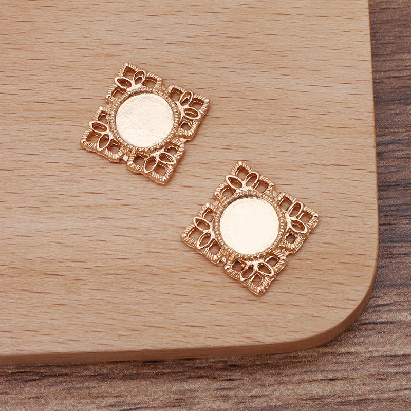100 Filigree Serrated Edge Bezel Cup Square Charm 18KGP 8mm Round Cabochon Blank Base Gemstone Piece Setting